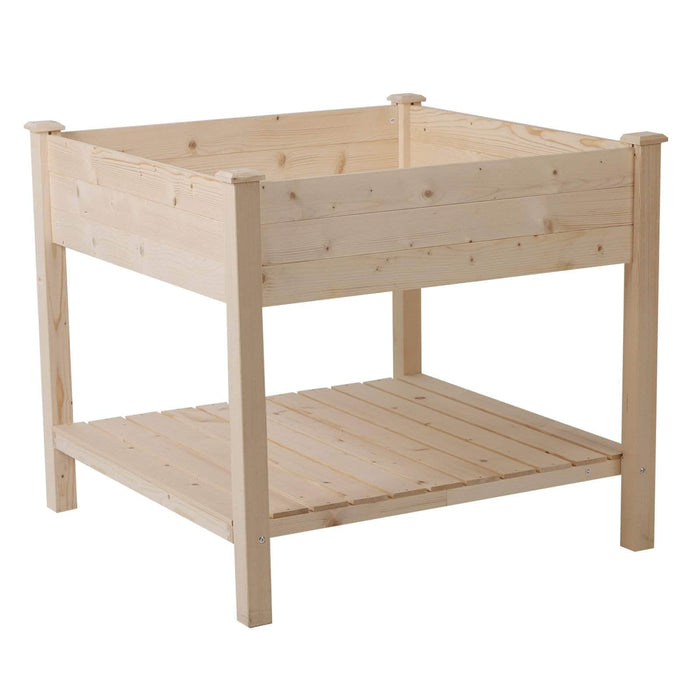 Aosom Planter Box Solid Fir Wooden Raised Garden Bed Planter Box with Storage Shelf in Unfinished Natural Wood