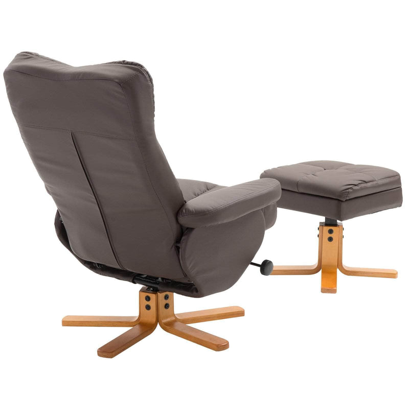Aosom Recliner Ergonomic Faux Leather Swivel Recliner and Storage Ottoman in Brown