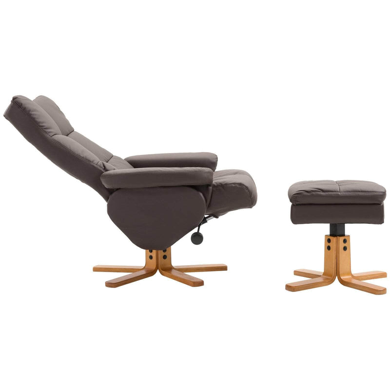 Aosom Recliner Ergonomic Faux Leather Swivel Recliner and Storage Ottoman in Brown