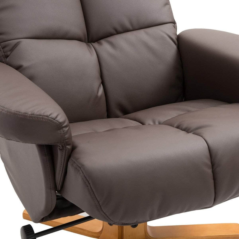 Aosom Recliner Ergonomic Faux Leather Swivel Recliner and Storage Ottoman in Brown