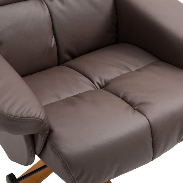 Aosom Recliner Ergonomic Faux Leather Swivel Recliner and Storage Ottoman in Brown