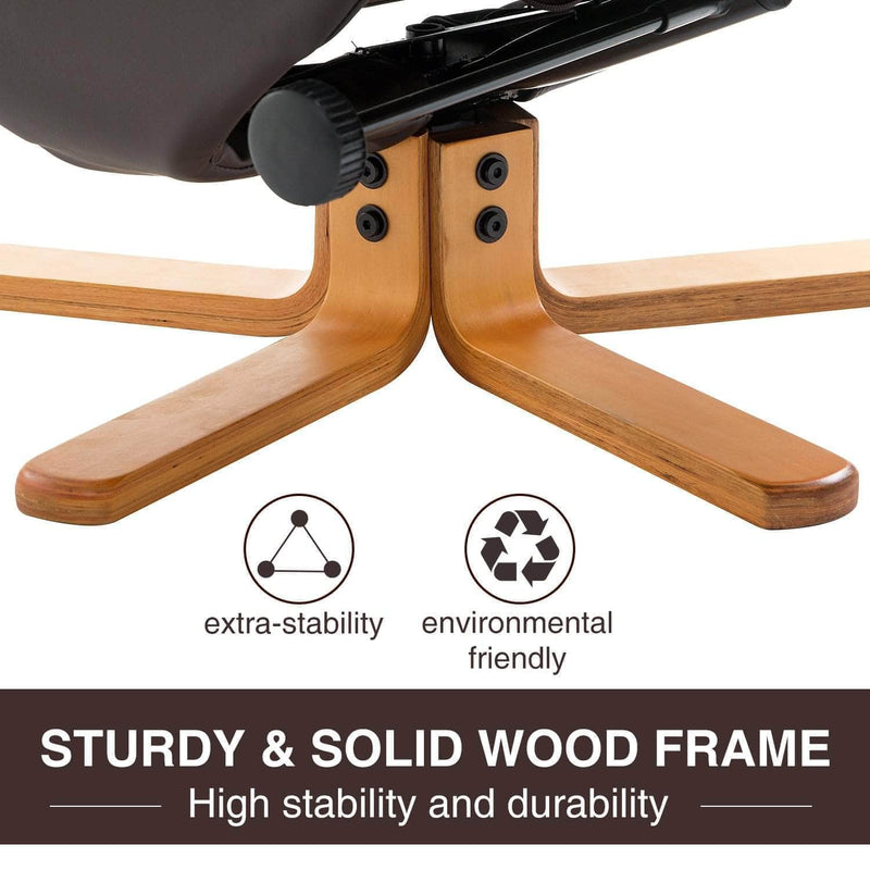 Aosom Recliner Ergonomic Faux Leather Swivel Recliner and Storage Ottoman in Brown