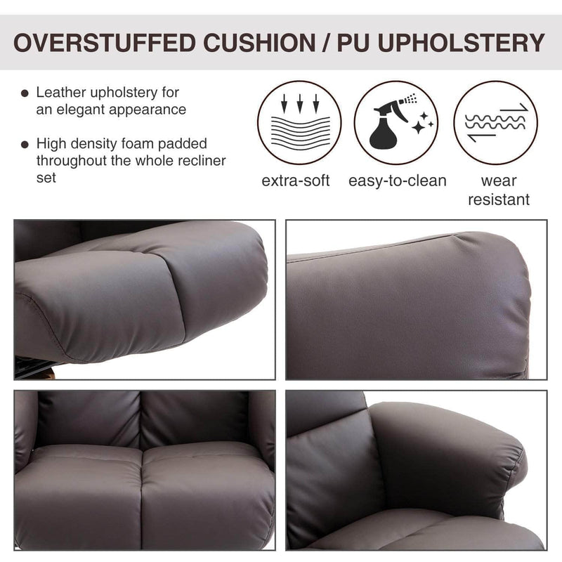 Aosom Recliner Ergonomic Faux Leather Swivel Recliner and Storage Ottoman in Brown