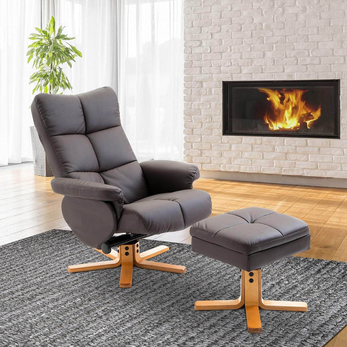 Aosom Recliner Ergonomic Faux Leather Swivel Recliner and Storage Ottoman in Brown