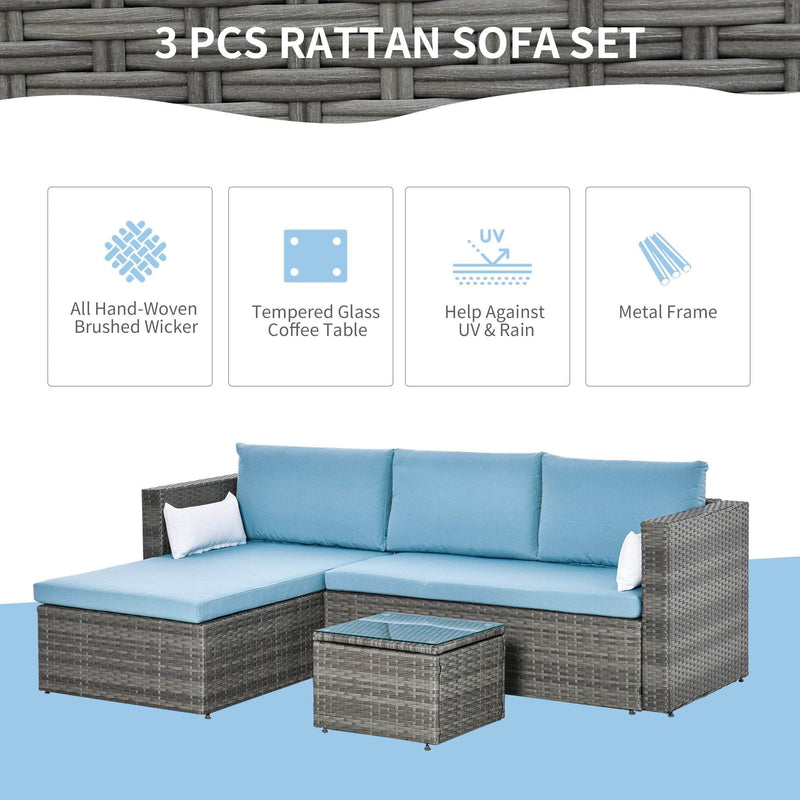 Aosom Sectional 3 Piece Modern Outdoor Patio Hand Woven Rattan Wicker Sectional Sofa with Coffee Table - Available in 2 Colours