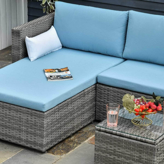 Aosom Sectional 3 Piece Modern Outdoor Patio Hand Woven Rattan Wicker Sectional Sofa with Coffee Table - Available in 2 Colours