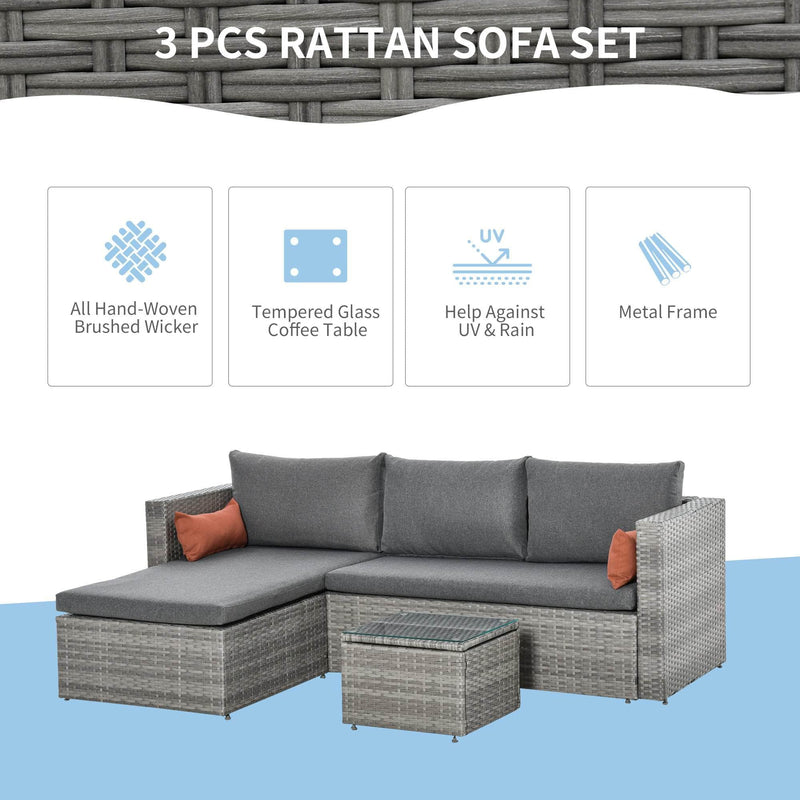 Aosom Sectional 3 Piece Modern Outdoor Patio Hand Woven Rattan Wicker Sectional Sofa with Coffee Table - Available in 2 Colours