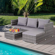 Aosom Sectional 3 Piece Outdoor Patio Rattan Wicker Sectional Sofa with Right Arm Facing Chaise and Coffee Table - Available in 2 Colours
