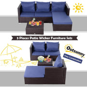 Aosom Sectional 3 Piece Outdoor Patio Rattan Wicker Sectional Sofa with Right Arm Facing Chaise and Coffee Table - Available in 2 Colours