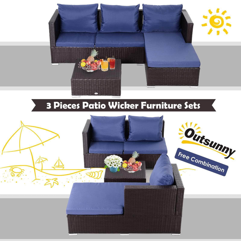Aosom Sectional 3 Piece Outdoor Patio Rattan Wicker Sectional Sofa with Right Arm Facing Chaise and Coffee Table - Available in 2 Colours