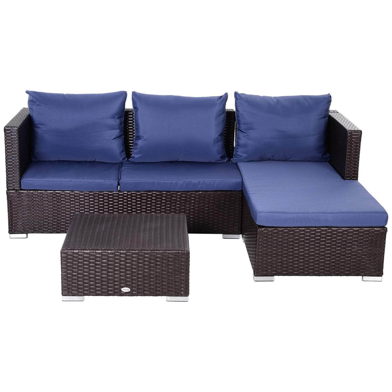 Aosom Sectional 3 Piece Outdoor Patio Rattan Wicker Sectional Sofa with Right Arm Facing Chaise and Coffee Table - Available in 2 Colours