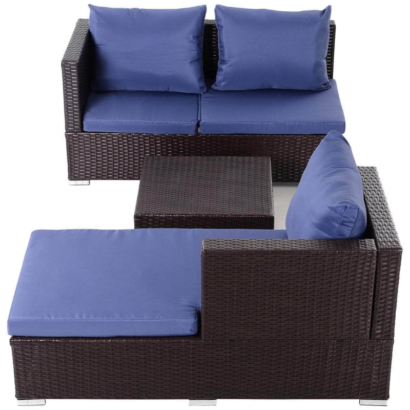 Aosom Sectional 3 Piece Outdoor Patio Rattan Wicker Sectional Sofa with Right Arm Facing Chaise and Coffee Table - Available in 2 Colours