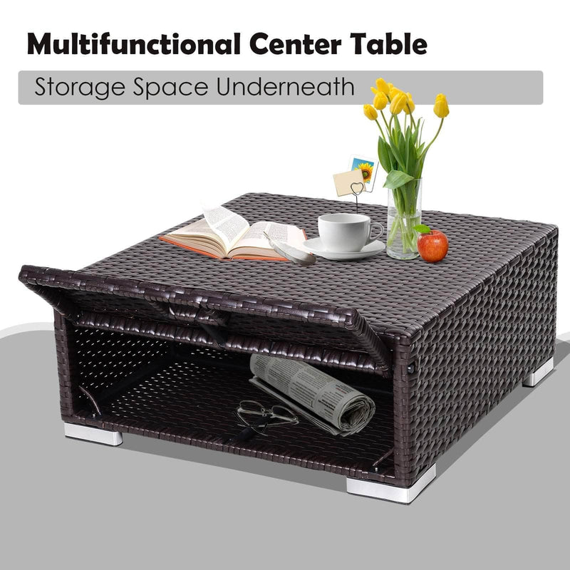 Aosom Sectional 3 Piece Outdoor Patio Rattan Wicker Sectional Sofa with Right Arm Facing Chaise and Coffee Table - Available in 2 Colours