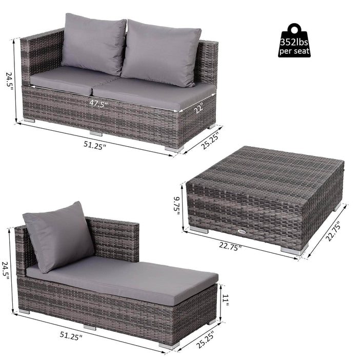 Aosom Sectional 3 Piece Outdoor Patio Rattan Wicker Sectional Sofa with Right Arm Facing Chaise and Coffee Table - Available in 2 Colours