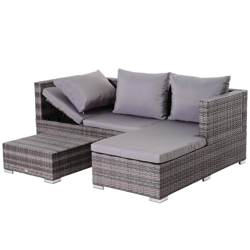 Aosom Sectional 3 Piece Outdoor Patio Rattan Wicker Sectional Sofa with Right Arm Facing Chaise and Coffee Table - Available in 2 Colours