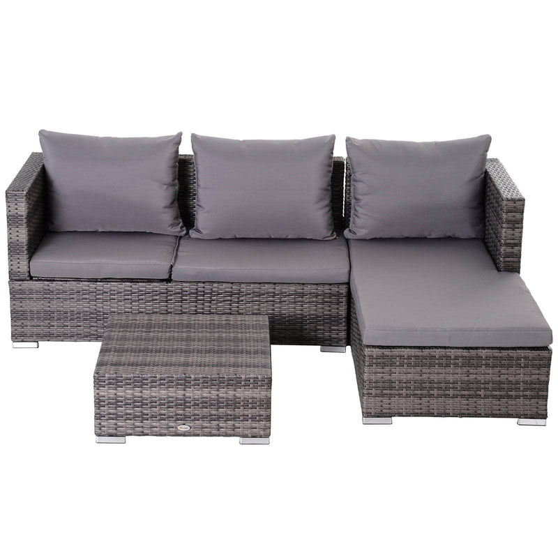 Aosom Sectional 3 Piece Outdoor Patio Rattan Wicker Sectional Sofa with Right Arm Facing Chaise and Coffee Table - Available in 2 Colours