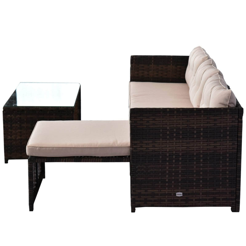 Aosom Sectional 3 Piece Outdoor Rattan Wicker Sectional Sofa with Tufted Cushions and a Coffee Table - Available in 3 Colours