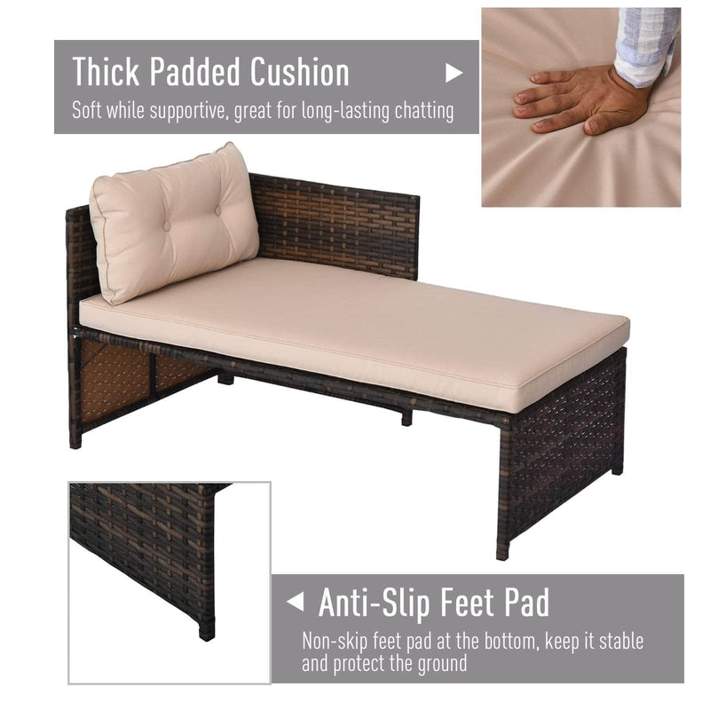 Aosom Sectional 3 Piece Outdoor Rattan Wicker Sectional Sofa with Tufted Cushions and a Coffee Table - Available in 3 Colours