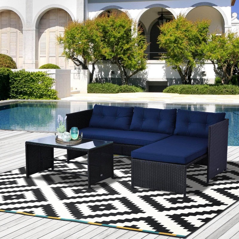 Aosom Sectional 3 Piece Outdoor Rattan Wicker Sectional Sofa with Tufted Cushions and a Coffee Table - Available in 3 Colours