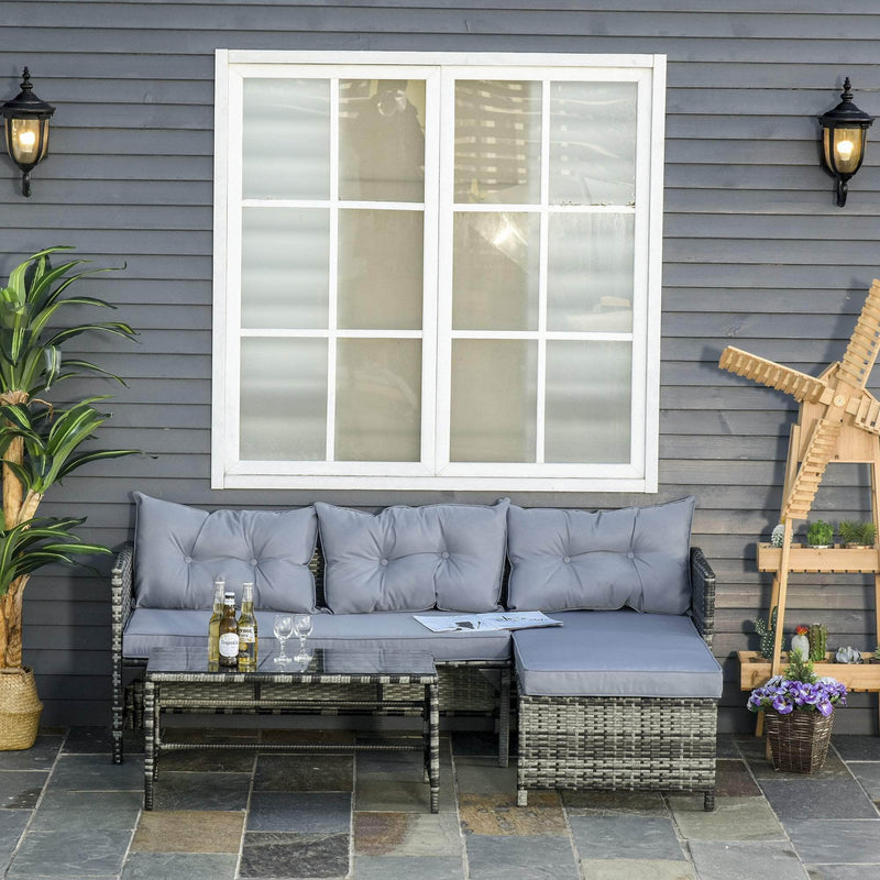 Aosom Sectional 3 Piece Outdoor Rattan Wicker Sectional Sofa with Tufted Cushions and a Coffee Table - Available in 3 Colours