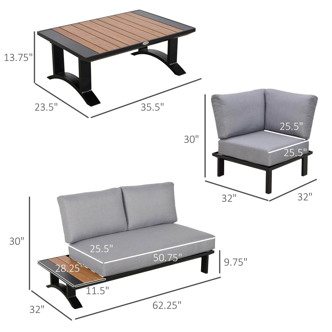 Outsunny 4 Piece Outdoor Patio Corner Sectional Sofa with 2 Side Tables ...
