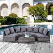 Aosom Sectional 5 Piece Outdoor Patio Rattan Wicker Curved Sectional Sofa with Coffee Table in Grey
