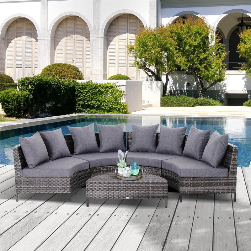 Aosom Sectional 5 Piece Outdoor Patio Rattan Wicker Curved Sectional Sofa with Coffee Table in Grey