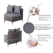 Aosom Sectional 5 Piece Outdoor Patio Rattan Wicker Curved Sectional Sofa with Coffee Table in Grey