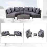 Aosom Sectional 5 Piece Outdoor Patio Rattan Wicker Curved Sectional Sofa with Coffee Table in Grey