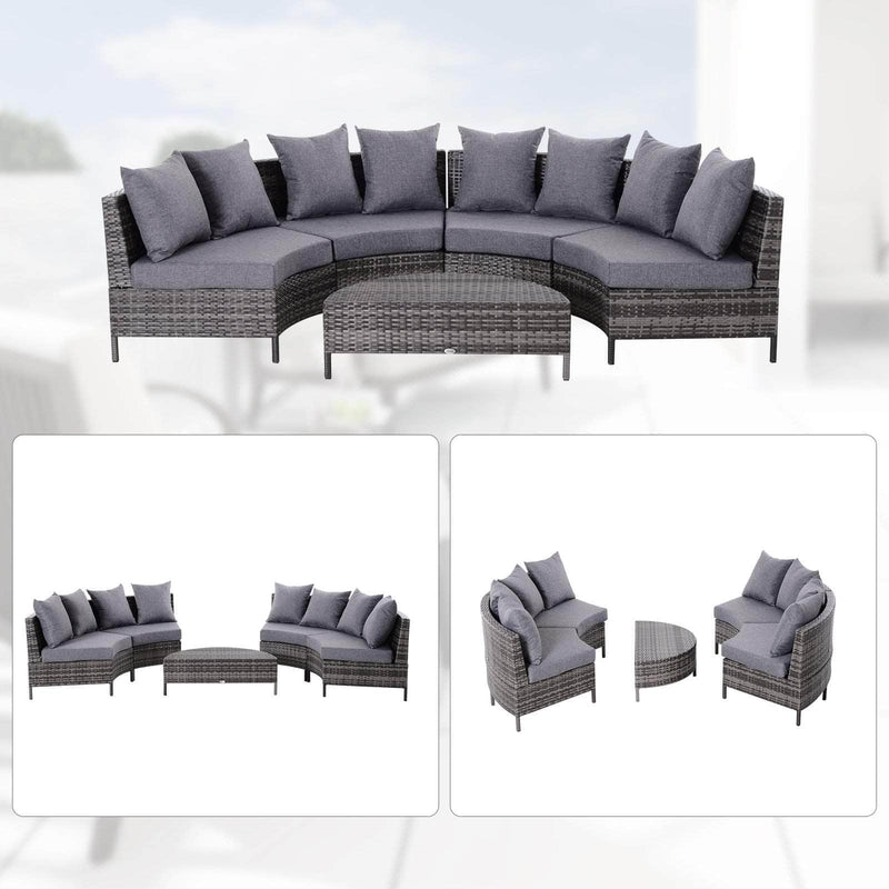 Aosom Sectional 5 Piece Outdoor Patio Rattan Wicker Curved Sectional Sofa with Coffee Table in Grey