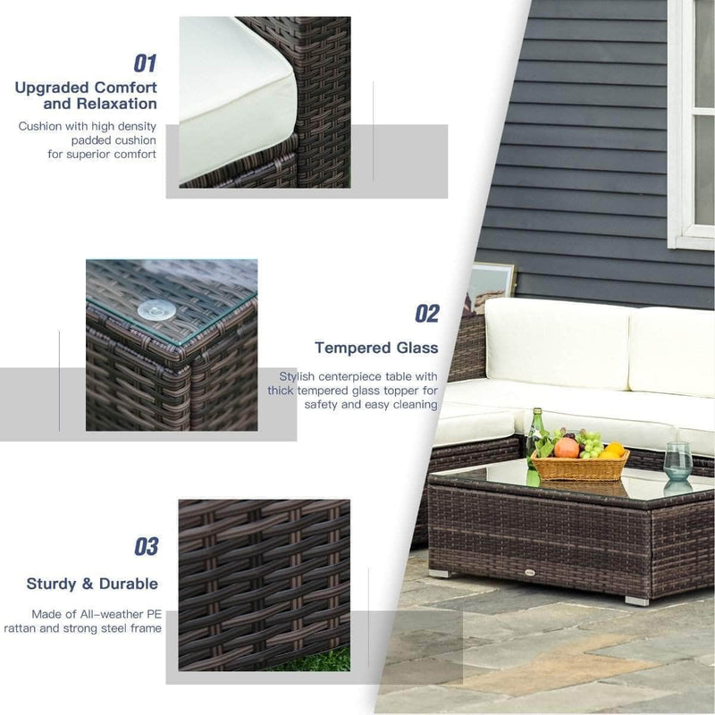 Aosom Sectional 5 Piece Outdoor Patio Rattan Wicker Modular Sectional Sofa Set with Coffee Table - Available in 2 Colours