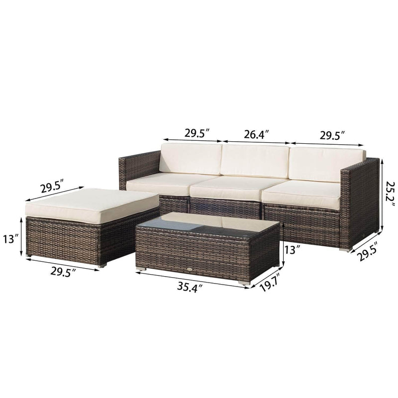 Aosom Sectional 5 Piece Outdoor Patio Rattan Wicker Modular Sectional Sofa Set with Coffee Table - Available in 2 Colours