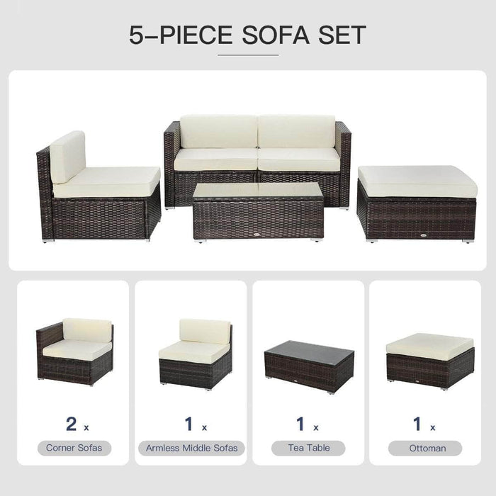 Aosom Sectional 5 Piece Outdoor Patio Rattan Wicker Modular Sectional Sofa Set with Coffee Table - Available in 2 Colours