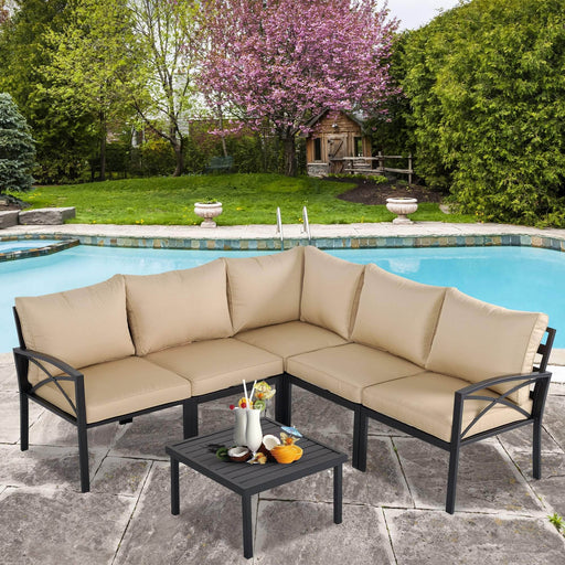 Aosom Sectional 6 Piece Outdoor Patio Corner Sectional Sofa with Coffee Table in Beige