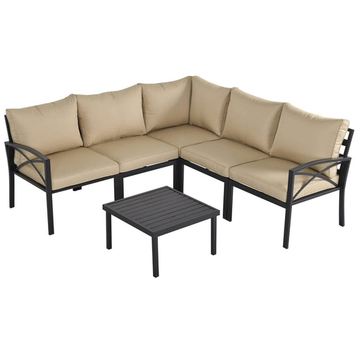 Aosom Sectional 6 Piece Outdoor Patio Corner Sectional Sofa with Coffee Table in Beige