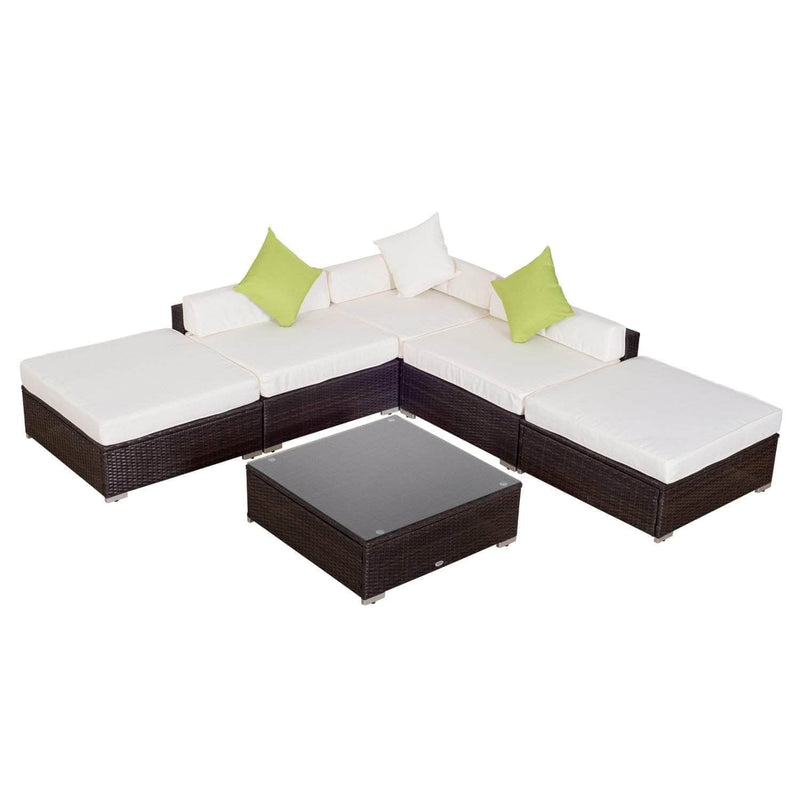 Aosom Sectional 6 Piece Outdoor Patio Wicker Rattan Modular Sectional Sofa with Coffee Table in Brown