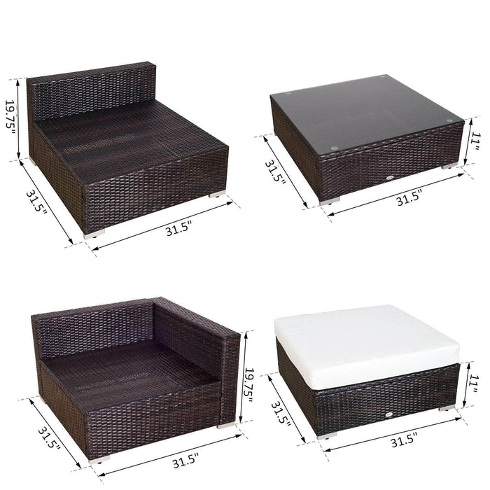Aosom Sectional 6 Piece Outdoor Patio Wicker Rattan Modular Sectional Sofa with Coffee Table in Brown