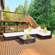 Aosom Sectional 6 Piece Outdoor Patio Wicker Rattan Modular Sectional Sofa with Coffee Table in Brown