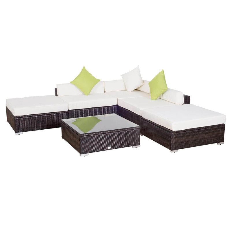 Aosom Sectional 6 Piece Outdoor Patio Wicker Rattan Modular Sectional Sofa with Coffee Table in Brown
