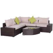 Aosom Sectional 6 Piece Outdoor Patio Wicker Rattan Modular Sectional Sofa with Coffee Table in Khaki