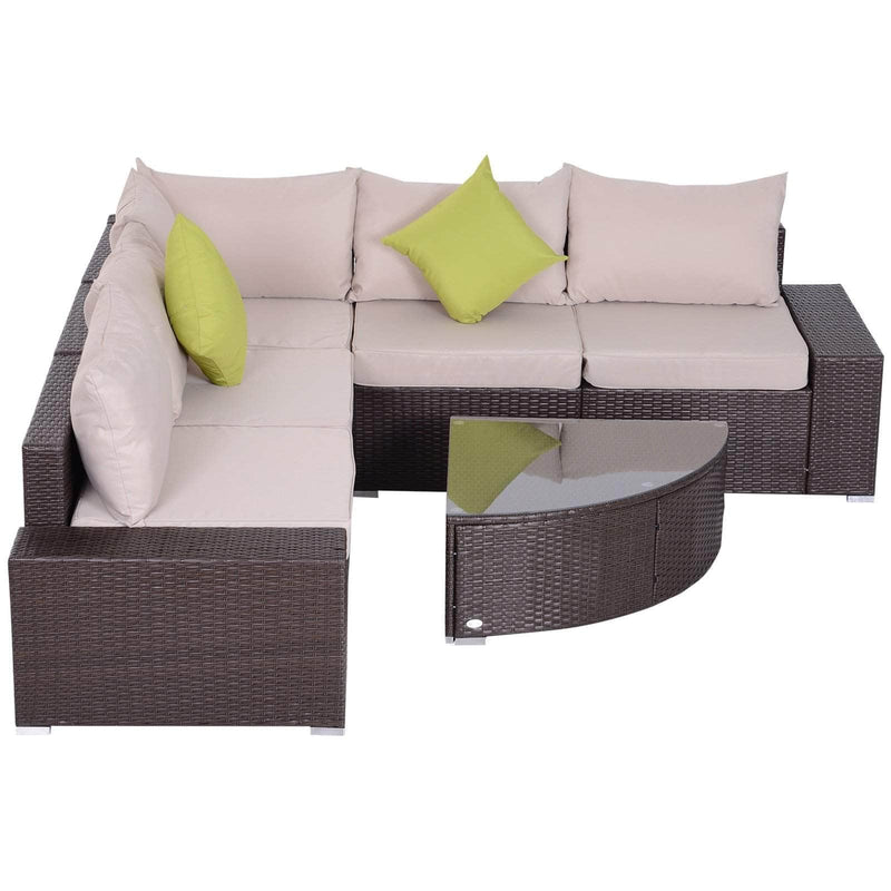 Aosom Sectional 6 Piece Outdoor Patio Wicker Rattan Modular Sectional Sofa with Coffee Table in Khaki