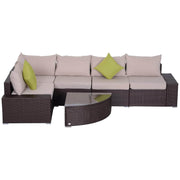 Aosom Sectional 6 Piece Outdoor Patio Wicker Rattan Modular Sectional Sofa with Coffee Table in Khaki
