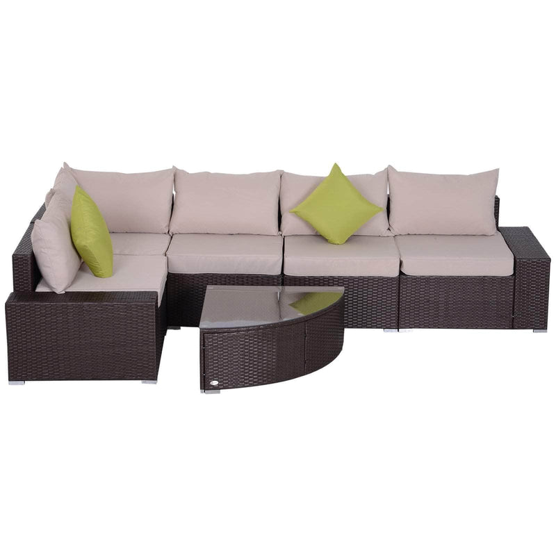 Aosom Sectional 6 Piece Outdoor Patio Wicker Rattan Modular Sectional Sofa with Coffee Table in Khaki