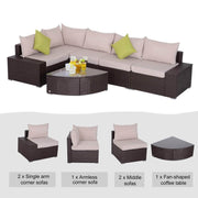 Aosom Sectional 6 Piece Outdoor Patio Wicker Rattan Modular Sectional Sofa with Coffee Table in Khaki