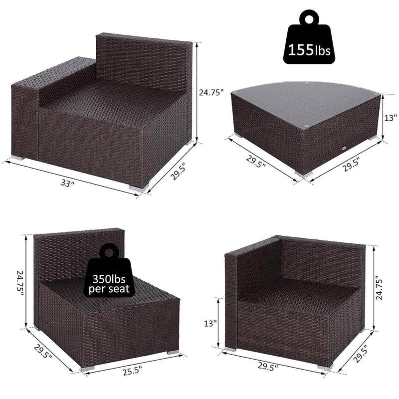 Aosom Sectional 6 Piece Outdoor Patio Wicker Rattan Modular Sectional Sofa with Coffee Table in Khaki