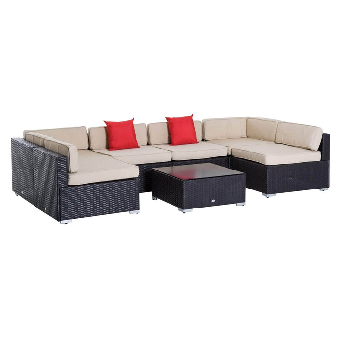 Aosom Sectional 7 Piece Outdoor Patio Rattan Wicker Modular U-Shaped Sectional Sofa Set with Coffee Table in Beige