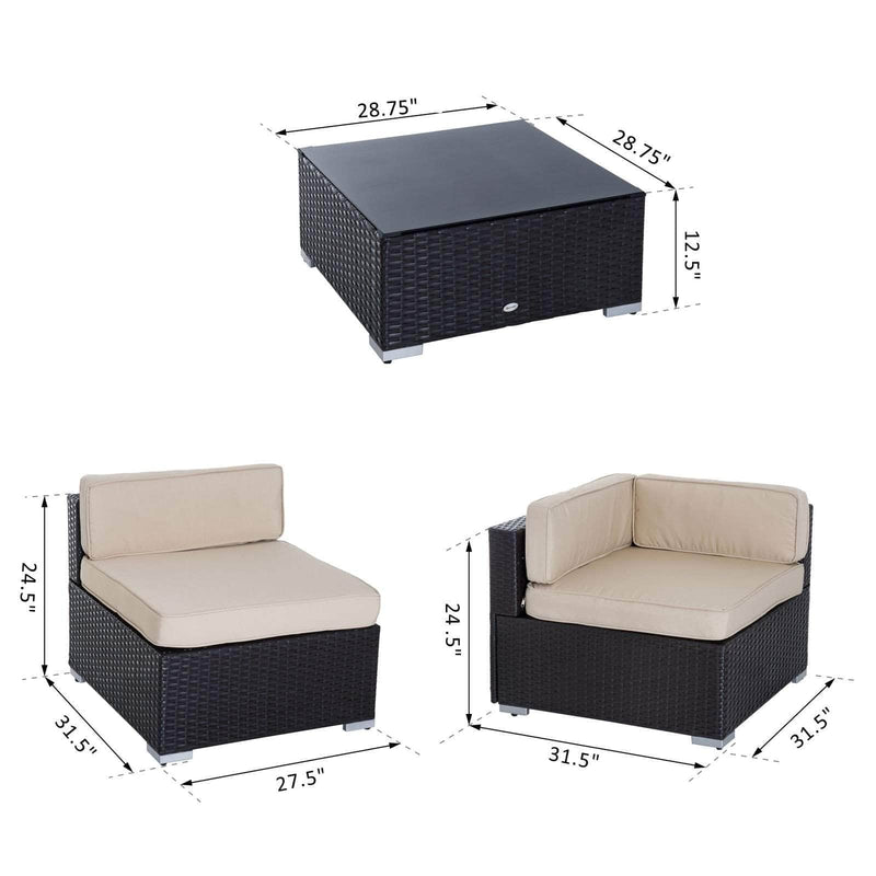 Aosom Sectional 7 Piece Outdoor Patio Rattan Wicker Modular U-Shaped Sectional Sofa Set with Coffee Table in Beige