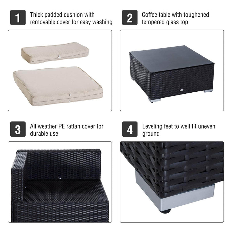 Aosom Sectional 7 Piece Outdoor Patio Rattan Wicker Modular U-Shaped Sectional Sofa Set with Coffee Table in Beige