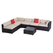 Aosom Sectional 7 Piece Outdoor Patio Rattan Wicker Modular U-Shaped Sectional Sofa Set with Coffee Table in Beige