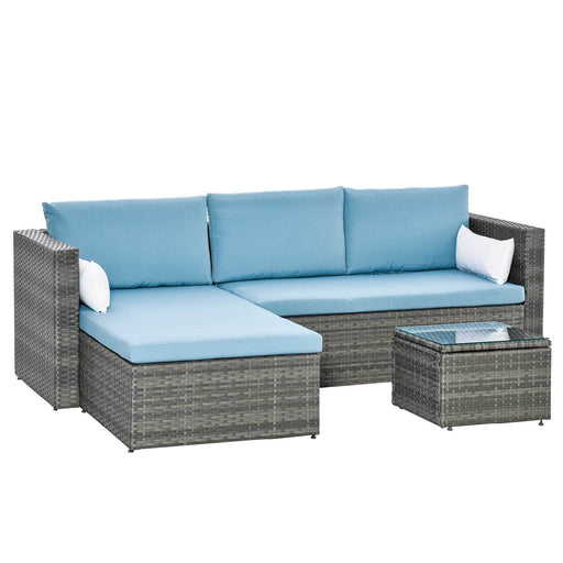 Aosom Sectional Blue 3 Piece Modern Outdoor Patio Hand Woven Rattan Wicker Sectional Sofa with Coffee Table - Available in 2 Colours